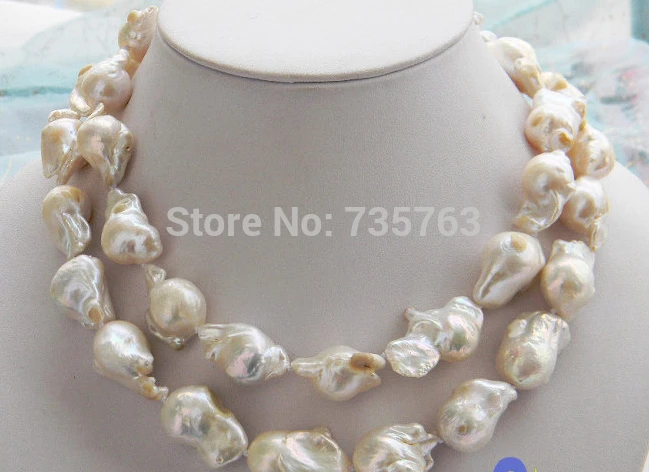 HOT 0014779 2ROW 28MM WHITE COFFEE KESHI REBORN PEARL NECKLACE
