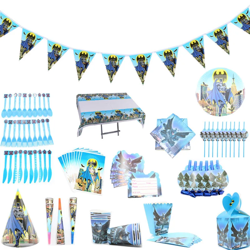 Cartoon Batman Theme Birthday Party Decorations Kids Disposable Tableware Set Napkins Plate Gift Bag Party Supplies Baby Shower
Cartoon Batman Theme Birthday Party Decorations Kids Disposable Tableware Set Napkins Plate Gift Bag Party Supplies Baby Shower
