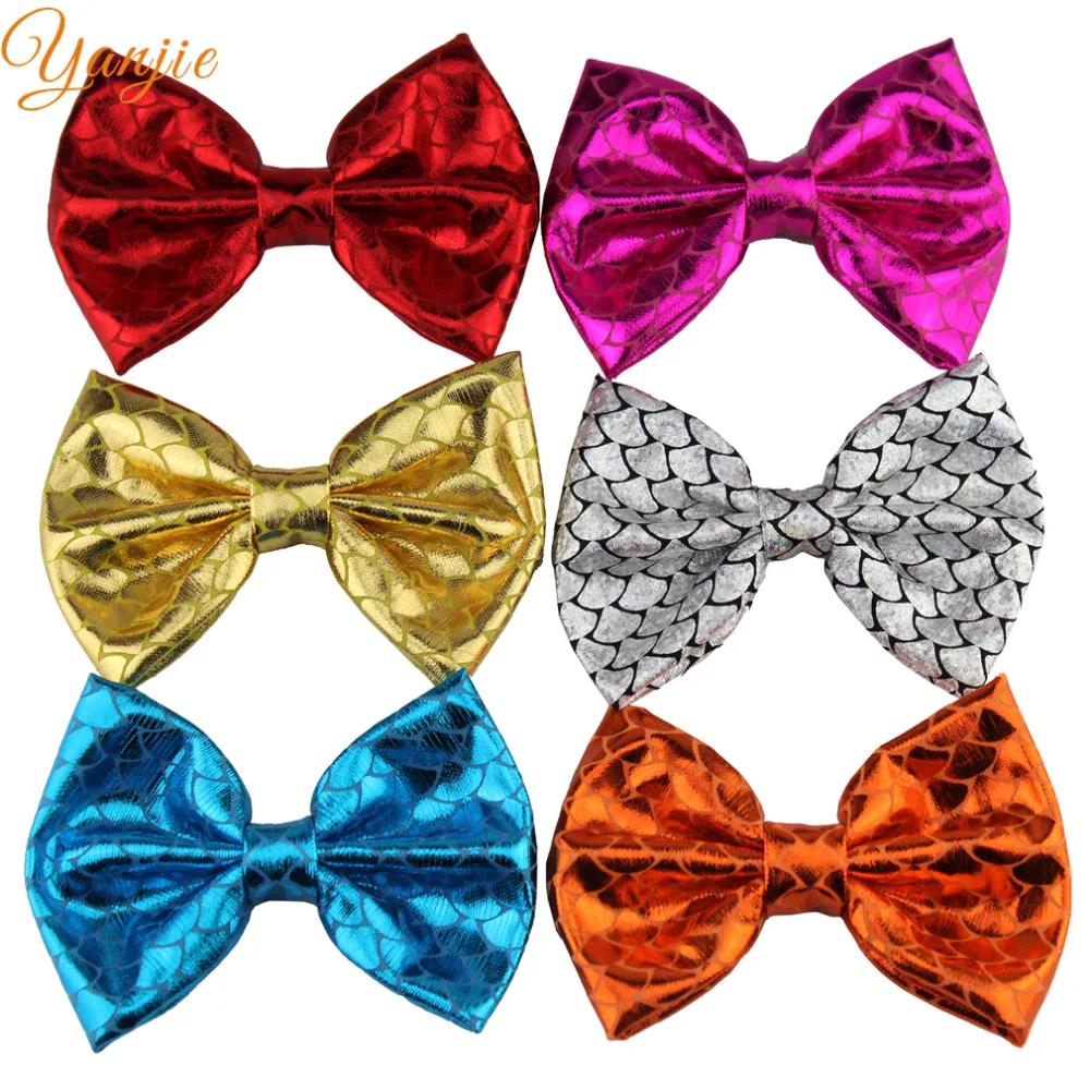 12pcs/lot 3.5'' Mermaid Hair Bow Clips For Girls 2020 Gold & Silver Glitter Metallic Hairbow Kids Mini Accessories | Аксессуары