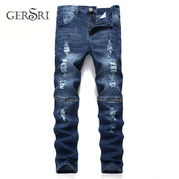 Gersri Fashion Men's Jeans Dark Blue Straight Fit High Quality Ripped Jeans Denim Knee Zipper Pants Hole Classical Jeans Men
Gersri Fashion Men's Jeans Dark Blue Straight Fit High Quality Ripped Jeans Denim Knee Zipper Pants Hole Classical Jeans Men
