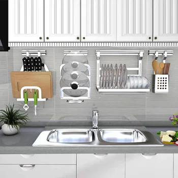 DIY Kitchen Wall Mounted Rack Kitchen Rack 304 Stainless Steel Kitchen Shelf Dish Racks Pan Cover Lid Storage Kitchen Organizer
DIY Kitchen Wall Mounted Rack Kitchen Rack 304 Stainless Steel Kitchen Shelf Dish Racks Pan Cover Lid Storage Kitchen Organizer