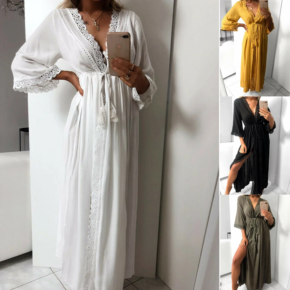 Women Nightgown Nightwear Summer New Fashion Solid Three Quarter Sleeve Top Long Maxi Sleepwear Dress Beach Bikini Cover Up
Women Nightgown Nightwear Summer New Fashion Solid Three Quarter Sleeve Top Long Maxi Sleepwear Dress Beach Bikini Cover Up