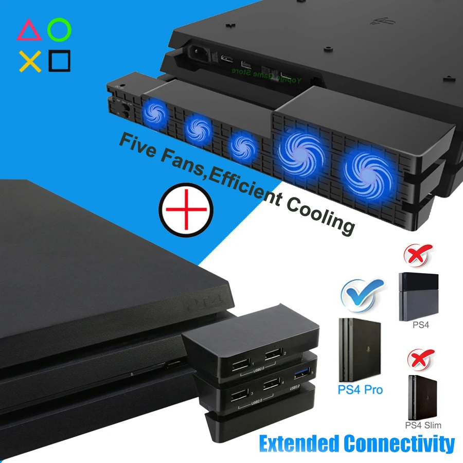 2 in 1 PS4 PRO Multifunction Cooler Cooling Fan + 5 External USB HUB for Sony Playstation 4 Play Station 4 Pro Games Accessories
2 in 1 PS4 PRO Multifunction Cooler Cooling Fan + 5 External USB HUB for Sony Playstation 4 Play Station 4 Pro Games Accessories
