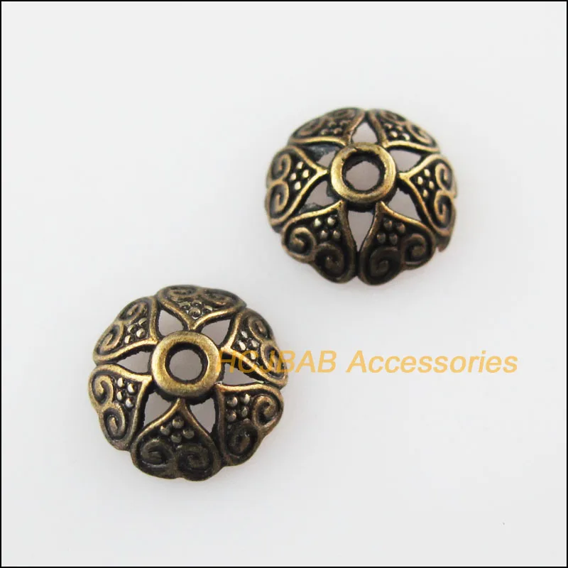 50Pcs Antiqued Bronze Tone Flower Heart Spacer Beads End Caps 8mm