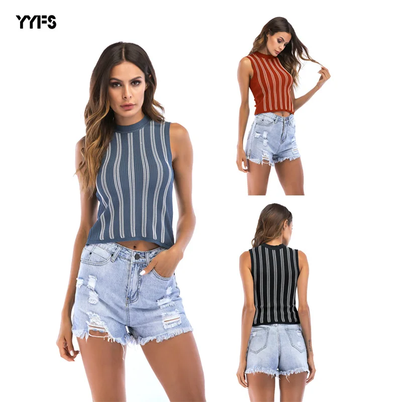 2019 Women's Summer Vest Sexy High Collar Sleeveless Rib Knit Striped Vest Women's Bottoming Top Sexy Women's Clothing
2019 Women's Summer Vest Sexy High Collar Sleeveless Rib Knit Striped Vest Women's Bottoming Top Sexy Women's Clothing