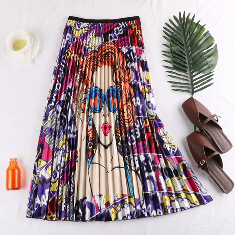 Chic Pleated Skirts Women 2019 New Summer Elastic Waist Character Letter Printted Skirt Female Fashion Saias Faldas Mujer
Chic Pleated Skirts Women 2019 New Summer Elastic Waist Character Letter Printted Skirt Female Fashion Saias Faldas Mujer