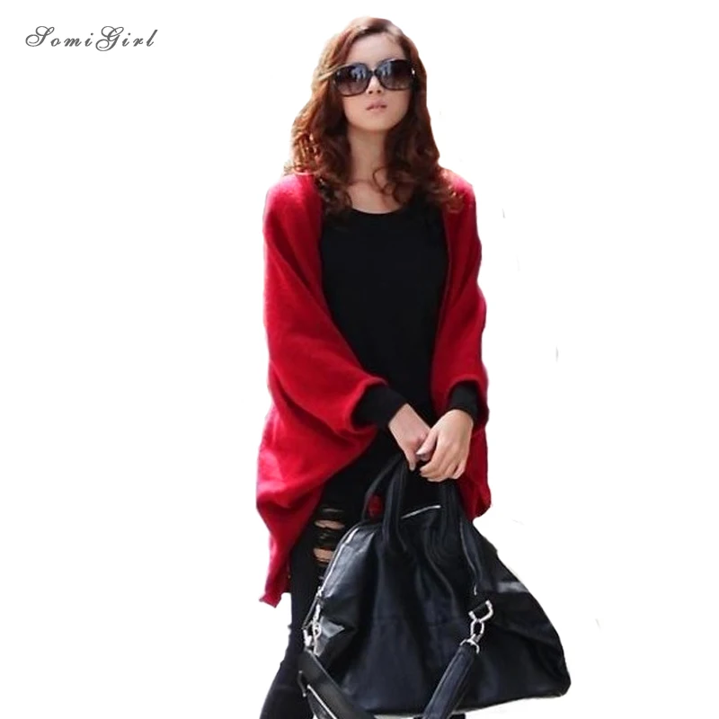 Image 6 Colors 2017 Fashion Women Loose Shawl Batwing Sleeves Lady Knit Sweater Coat Woolen Women Cardigans Jacket Red Black Free Size