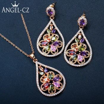 ANGELCZ Vintage Dubai Gold Color CZ Jewelry Set Pave Multi Cut Green Red Pink Stone Women Turkish Party Necklace Earrings AJ148
ANGELCZ Vintage Dubai Gold Color CZ Jewelry Set Pave Multi Cut Green Red Pink Stone Women Turkish Party Necklace Earrings AJ148