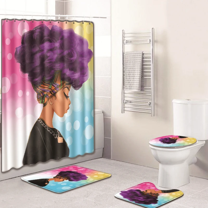 4 Pcs African Girl Shower Curtain With Hook Non Slip African Woman Pattern Bath Mat Toilet Pad Set Anti-slip for Bathroom Toilet
4 Pcs African Girl Shower Curtain With Hook Non Slip African Woman Pattern Bath Mat Toilet Pad Set Anti-slip for Bathroom Toilet