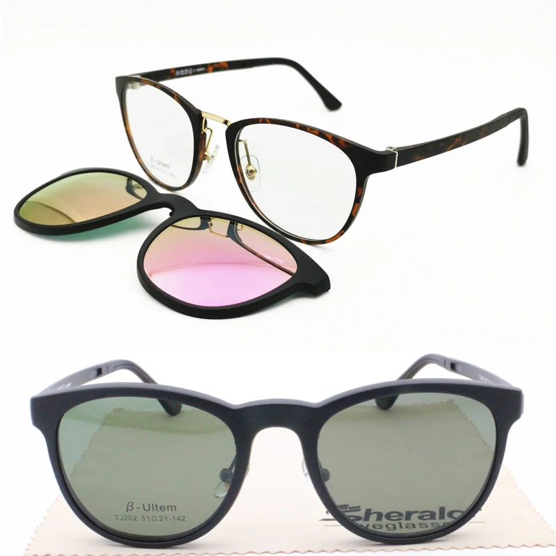 ULTEM combined metal wayframe prescription eyeglasses with clip on removeable polarized sunglasses lenses for ladies TJ202
ULTEM combined metal wayframe prescription eyeglasses with clip on removeable polarized sunglasses lenses for ladies TJ202
