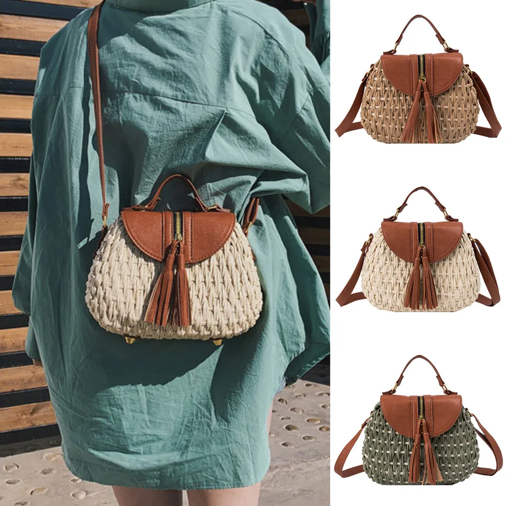 

Bags Femininas Woman Trendy Tassels Weave Shoulder Bags Ladies Beach Leisure Crossbody Bags Women's Bag with Fringe 50