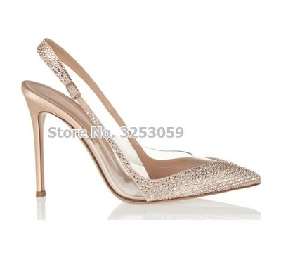Women Top Brand Champagne Crystal Bling Bling Wedding Shoes Elegant Slingback PVC Patchwork Pointed Toe Thin High Heel Pumps
Women Top Brand Champagne Crystal Bling Bling Wedding Shoes Elegant Slingback PVC Patchwork Pointed Toe Thin High Heel Pumps