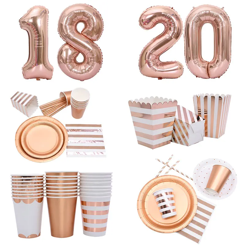 1Set Rose Gold Disposable Party Tableware Plate Cups Drinking Straws Popcorn Box For Wedding 1st Happy Birthday Party Supplies
1Set Rose Gold Disposable Party Tableware Plate Cups Drinking Straws Popcorn Box For Wedding 1st Happy Birthday Party Supplies