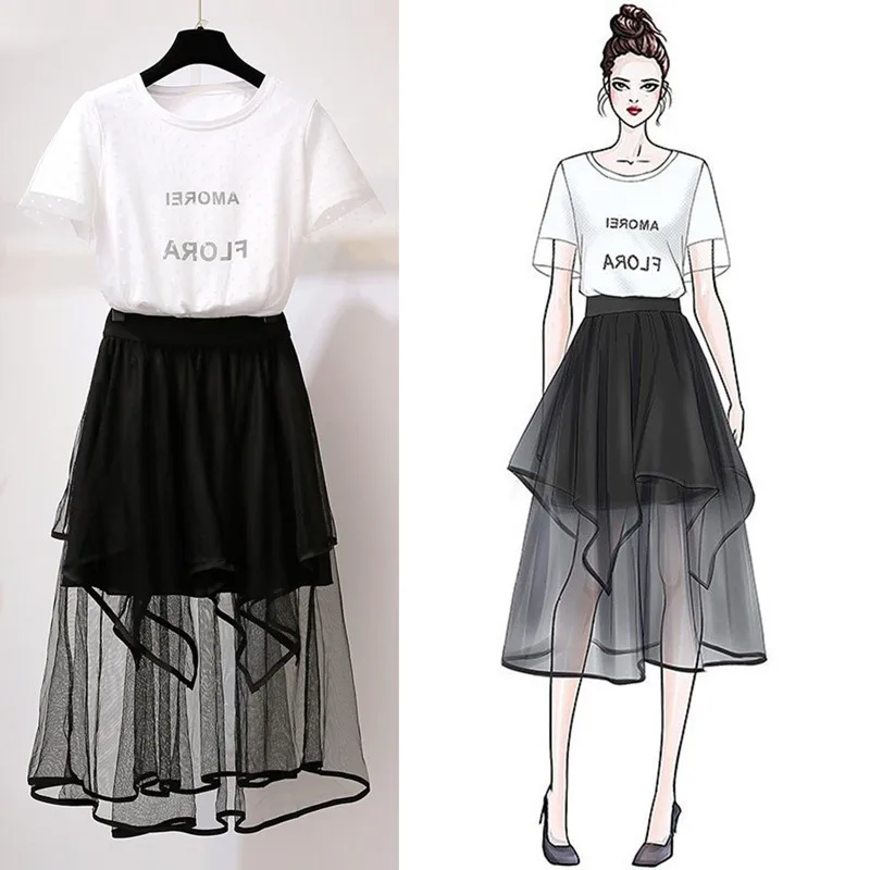 2019 Newest Summer Woman 2 Piece Set Short Sleeve Letter Printed T Shirt+Mesh Skirt Set Elegant Casual Female Suits 2 Pcs Set
2019 Newest Summer Woman 2 Piece Set Short Sleeve Letter Printed T Shirt+Mesh Skirt Set Elegant Casual Female Suits 2 Pcs Set