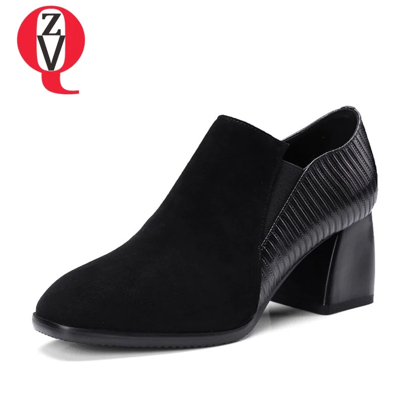 ZVQ new genuine leather pumps women square toe high heel thick shallow elastic band OL 6cm black good quality office dress shoes
ZVQ new genuine leather pumps women square toe high heel thick shallow elastic band OL 6cm black good quality office dress shoes