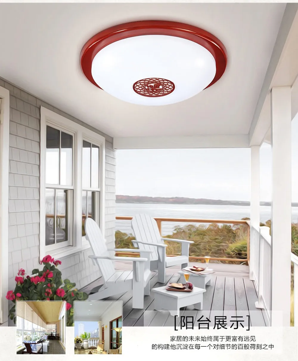 New Chinese Style Wooden Acrylic Carved LED Red Round Ceiling Light