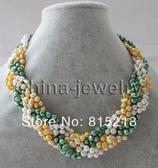 ddh001227 Handmake 17" 6row natural 5-6mm white green golden baroque freshwater necklace
ddh001227 Handmake 17" 6row natural 5-6mm white green golden baroque freshwater necklace