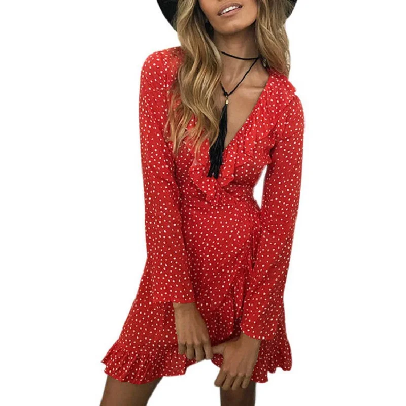 Sexy Ruffle Polkadot Print Summer Dress Vintage Long Sleeve Irregular Short Robe Women Chic Chiffon Black Red Blue Beach Dresses
Sexy Ruffle Polkadot Print Summer Dress Vintage Long Sleeve Irregular Short Robe Women Chic Chiffon Black Red Blue Beach Dresses