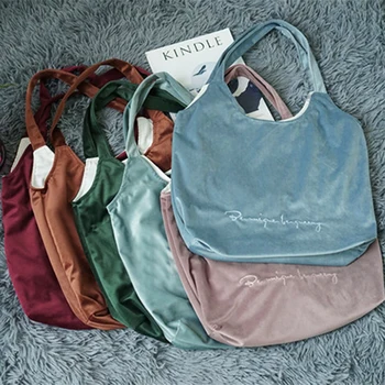 women velvet tote bag vintage letter embroidery over shoulder bag 2020 female retro chic candy color open soft fabric handbag
women velvet tote bag vintage letter embroidery over shoulder bag 2020 female retro chic candy color open soft fabric handbag