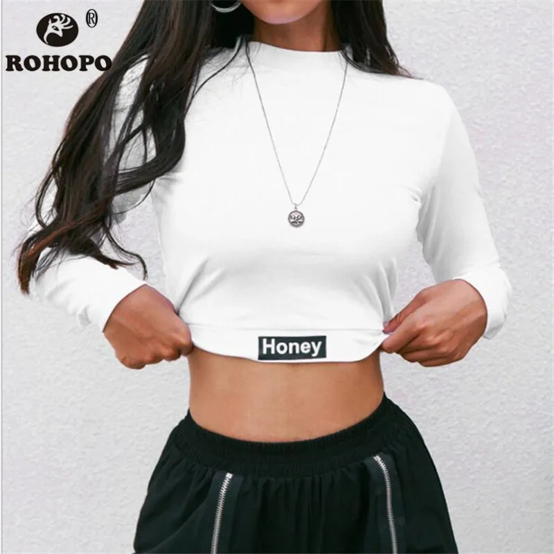Long Sleeve Female Short Slim Tops T shirt Spring Autumn College Girl White Honey Letter Elasticity Slim Mini Tops Tees 2019
Long Sleeve Female Short Slim Tops T shirt Spring Autumn College Girl White Honey Letter Elasticity Slim Mini Tops Tees 2019