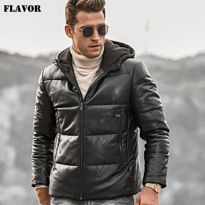 FLAVOR Men's Genuine Leather Down Coat Men Lambskin Biker Winter Warm Leather Coat with Hood
FLAVOR Men's Genuine Leather Down Coat Men Lambskin Biker Winter Warm Leather Coat with Hood