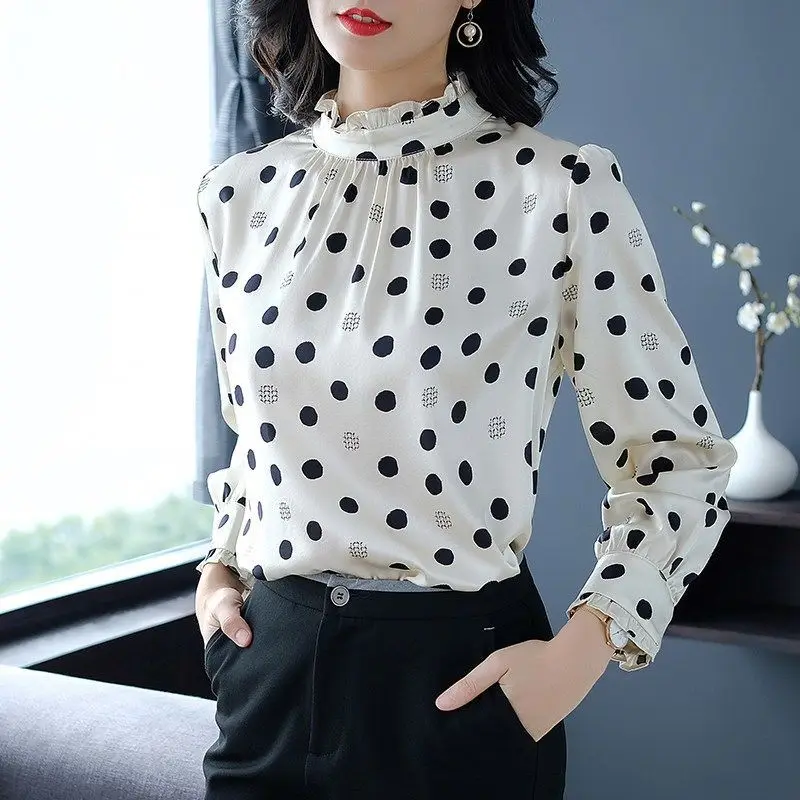 Spring Tops Women's Shirt Vintage Polka Dot Office Blouse Women Shirts Fashion Stand Collar Blouses Camisas Mujer DD2611
Spring Tops Women's Shirt Vintage Polka Dot Office Blouse Women Shirts Fashion Stand Collar Blouses Camisas Mujer DD2611