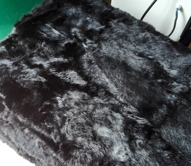 Black rabbut fur rugs dyed rabbit fur blanket real Rabbit skin fur plate (1)