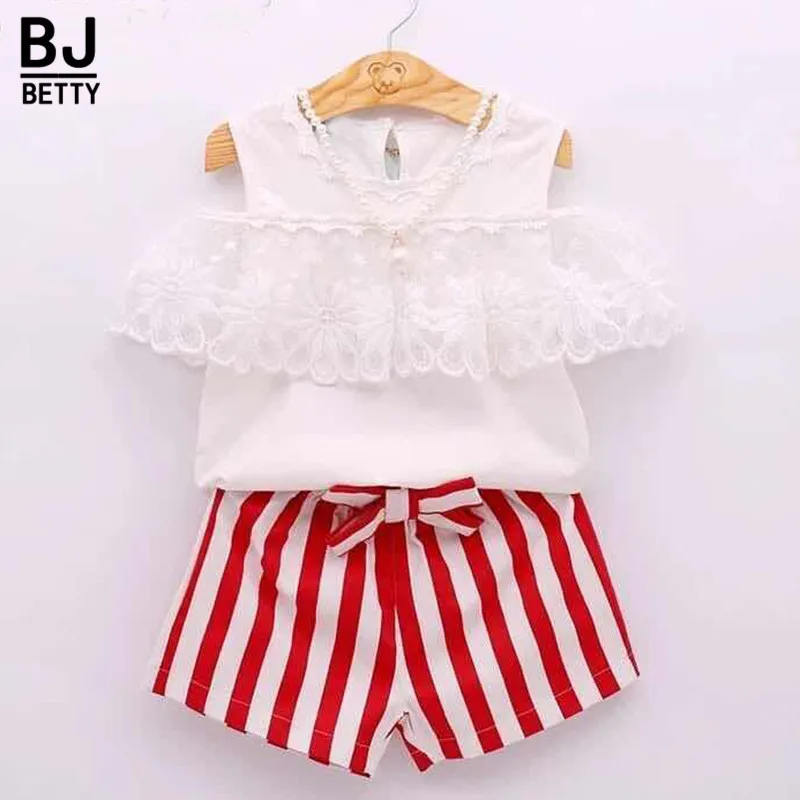 Summer 2018 Kids Fashion Girls Clothing Sets 2pcs White Lace Blouse Top & Red White Stripe Pants Set for Girls Clothes Set BB449
Summer 2018 Kids Fashion Girls Clothing Sets 2pcs White Lace Blouse Top & Red White Stripe Pants Set for Girls Clothes Set BB449