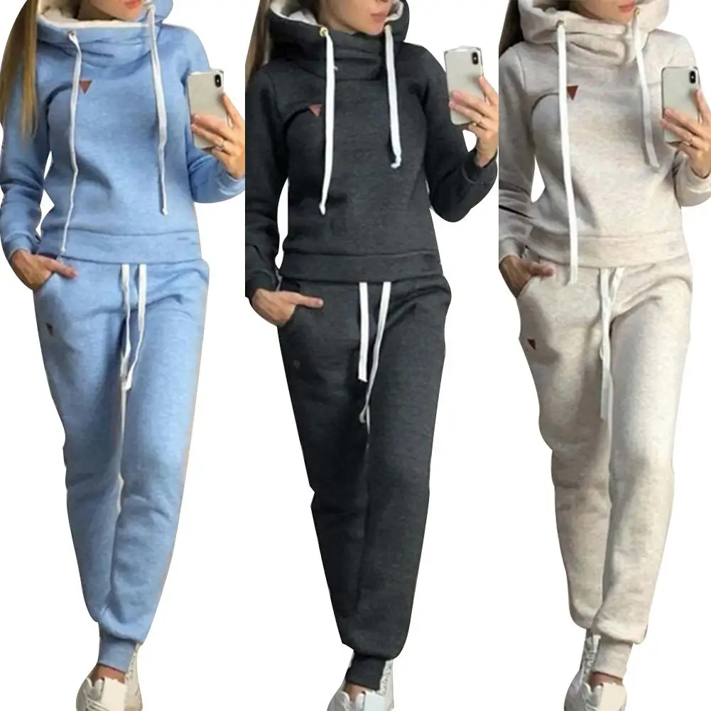 2Pcs/Set Fashion Winter Sports Suit Women Tracksuit Polyester Drawstring Solid Color Long Sleeve Hoodies Pants 2019
2Pcs/Set Fashion Winter Sports Suit Women Tracksuit Polyester Drawstring Solid Color Long Sleeve Hoodies Pants 2019