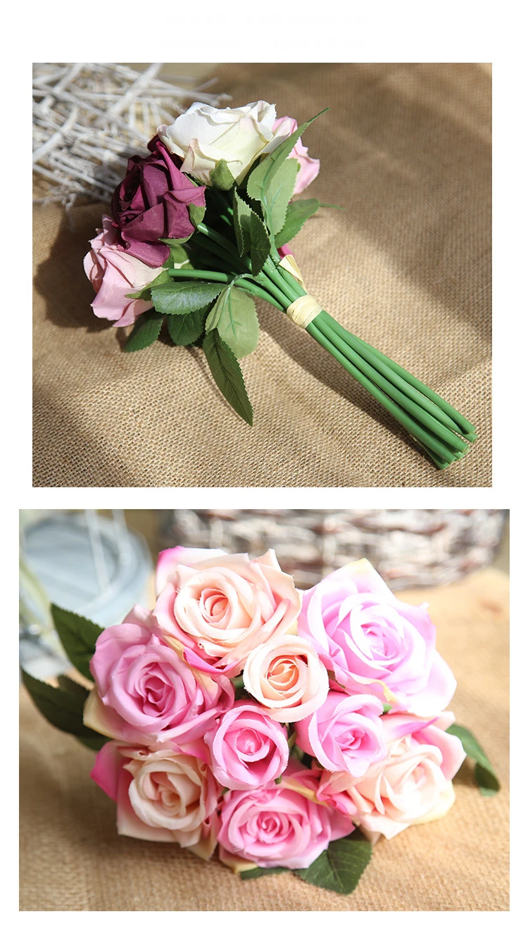 roses artificial flower silk pink white wedding flower decoration (6)