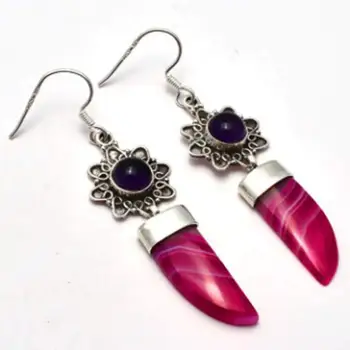 Genuine Botswana Agate + Amethyst 925 Sterling Silver Earrings, 59 mm, 2SE0234
Genuine Botswana Agate + Amethyst 925 Sterling Silver Earrings, 59 mm, 2SE0234