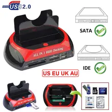 Tudo em uma baía dupla 2.5 Polegada 3.5 Polegada hdd docking station esata usb 2.0 para ide sata disco rígido otb backup dock com leitor de cartão(China)