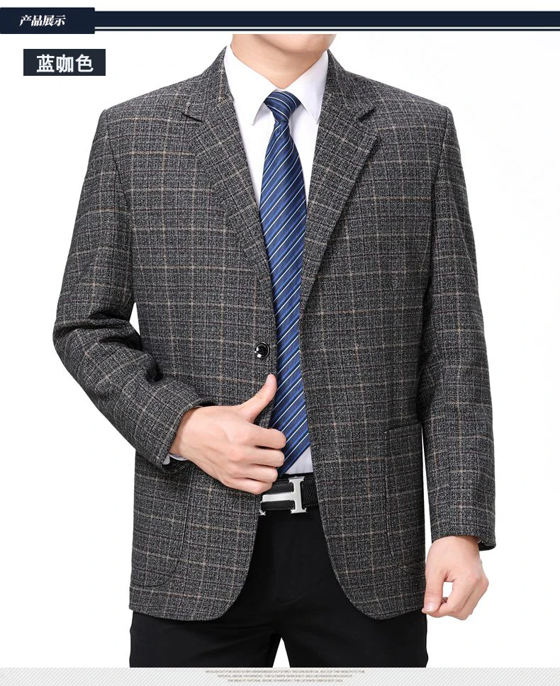 WAEOLSA Spring Autumn Men Plaid Blazers Blue Gray Suit Jackets Man Elegance Blazer Hombre Check Texture Tailored Jackets Male Outfits (4)