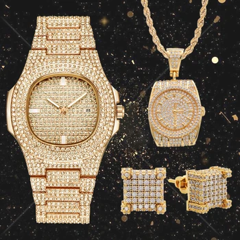 Lureen Hip Hop 3pcs Full Cubic Zirconia Quartz Watch Pendant Necklace Earring Men Combo Set Jewelry Party Gift W0001 
Lureen Hip Hop 3pcs Full Cubic Zirconia Quartz Watch Pendant Necklace Earring Men Combo Set Jewelry Party Gift W0001