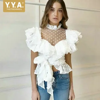 Chic See Through Lace Chiffon Ruffles Female Shirt Stand Collar Polka Dot Butterfly Sleeve Lace Up Ladies Short Pullover Blouse
Chic See Through Lace Chiffon Ruffles Female Shirt Stand Collar Polka Dot Butterfly Sleeve Lace Up Ladies Short Pullover Blouse