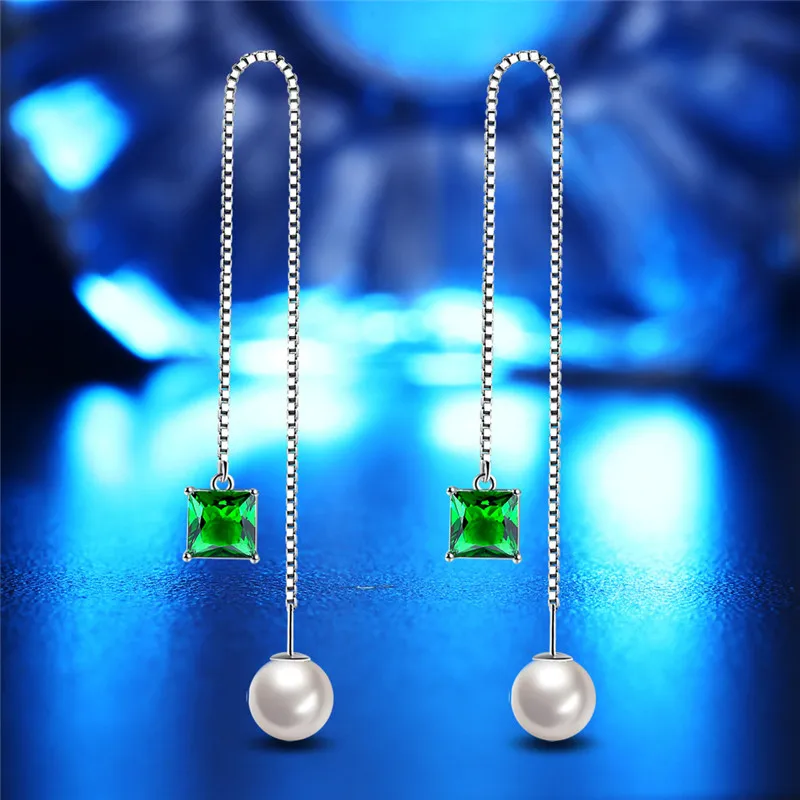 LUKENI Trendy Female Silver Ear Line Pearl Jewelry Fashion Girl Green Crystal Zircon Drop Earrings For Girl Party Accessories
LUKENI Trendy Female Silver Ear Line Pearl Jewelry Fashion Girl Green Crystal Zircon Drop Earrings For Girl Party Accessories