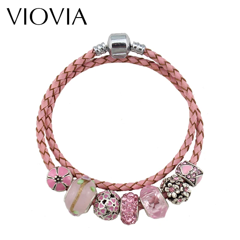 VIOVIA Elegant Pink Leather Bracelet Bangles Fit Women Charm Beads Bracelets DIY Fashion Jewelry B15286
VIOVIA Elegant Pink Leather Bracelet Bangles Fit Women Charm Beads Bracelets DIY Fashion Jewelry B15286