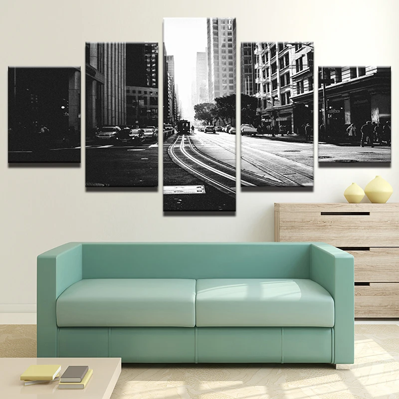 Canvas Posters Home Decor Wall Art 5 Pieces Black And White City Streetscape Pictures HD Prints Tram Track Paintings Framework
Canvas Posters Home Decor Wall Art 5 Pieces Black And White City Streetscape Pictures HD Prints Tram Track Paintings Framework