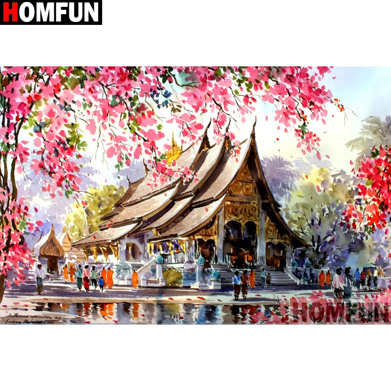 Алмазная 5D Вышивка HOMFUN Цветочный дом картина с полными квадратными/круглыми