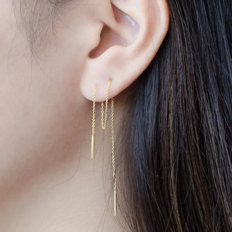 Long Line Ear Threader Earrings Thread Dangle Chain Pull-through Wire Earrings in 925 Sterling Silver, Gold or Rose Gold
Long Line Ear Threader Earrings Thread Dangle Chain Pull-through Wire Earrings in 925 Sterling Silver, Gold or Rose Gold