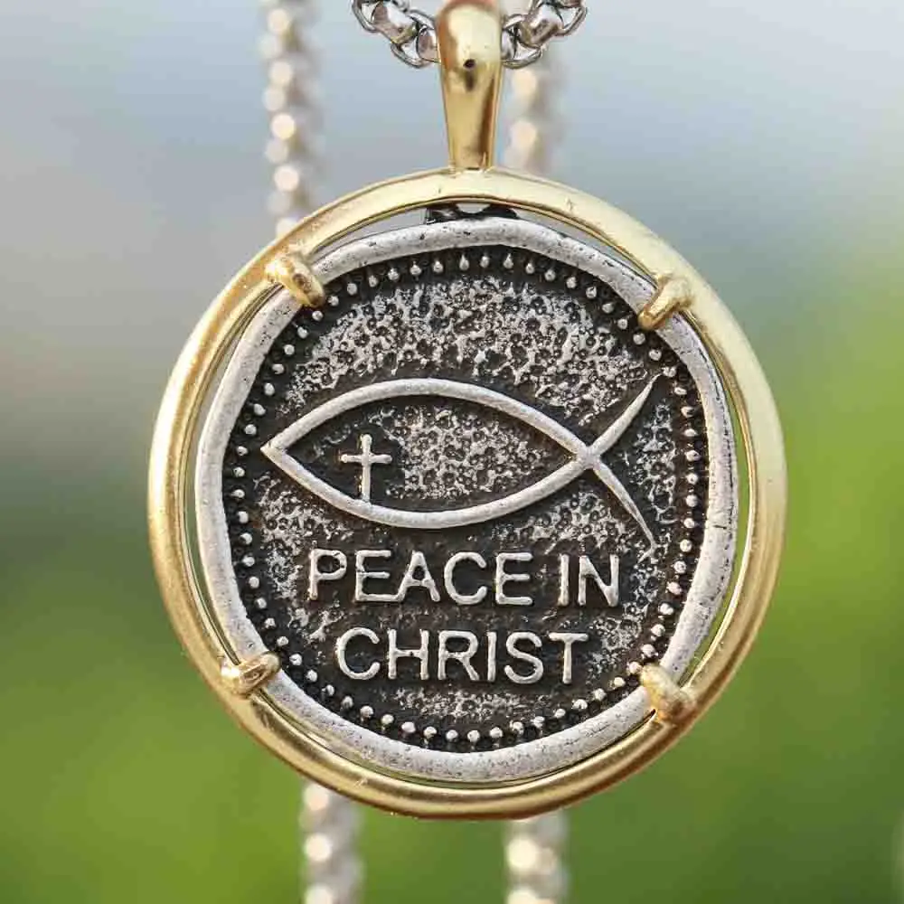 

Christian Necklace Mens Peace in Christ Pendant Fashion Faith Hope Love Cross Religion Jewelry