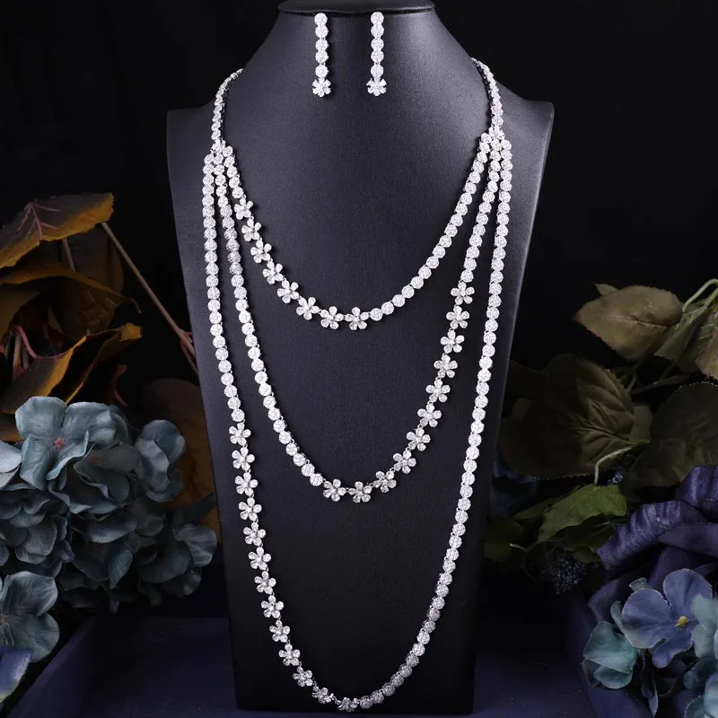 Accking Luxury Bridal cubic zirconia necklace earring long earrings three layers Wedding Jewelry Sets
Accking Luxury Bridal cubic zirconia necklace earring long earrings three layers Wedding Jewelry Sets