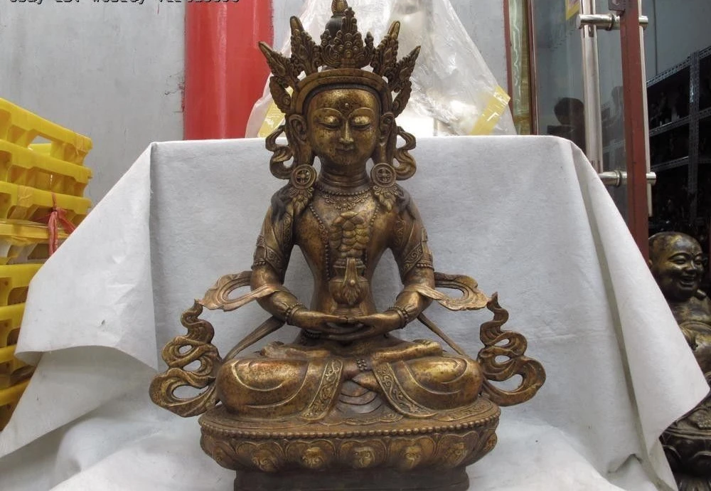 Tibet Buddhism Fane Bronze Copper ChangShou Longevity God Amitayus Buddha Statue
Tibet Buddhism Fane Bronze Copper ChangShou Longevity God Amitayus Buddha Statue