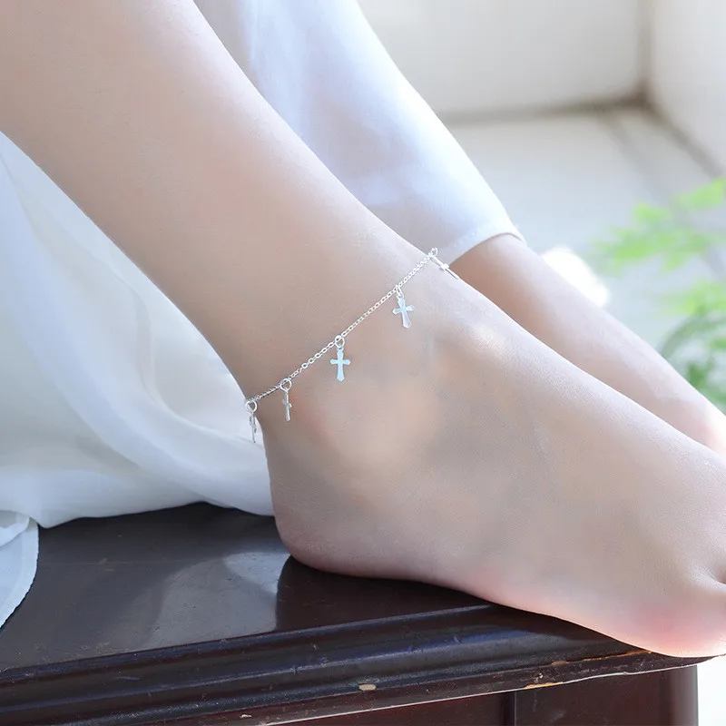 TJP Top Quality 925 Silver Women Anklets Jewelry Charm Girl Cross Silver Bracelets For Lady Bride Wedding Accessories Bijou 
TJP Top Quality 925 Silver Women Anklets Jewelry Charm Girl Cross Silver Bracelets For Lady Bride Wedding Accessories Bijou