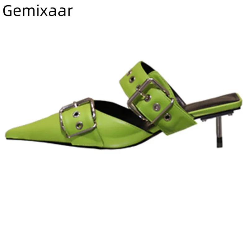 Chic Rock Style Slippers Shoes Women Pointed Toe Decor Buckle Beach Shoes Comfy Real Leather Metal Thin High Heel Slippers Woman
Chic Rock Style Slippers Shoes Women Pointed Toe Decor Buckle Beach Shoes Comfy Real Leather Metal Thin High Heel Slippers Woman