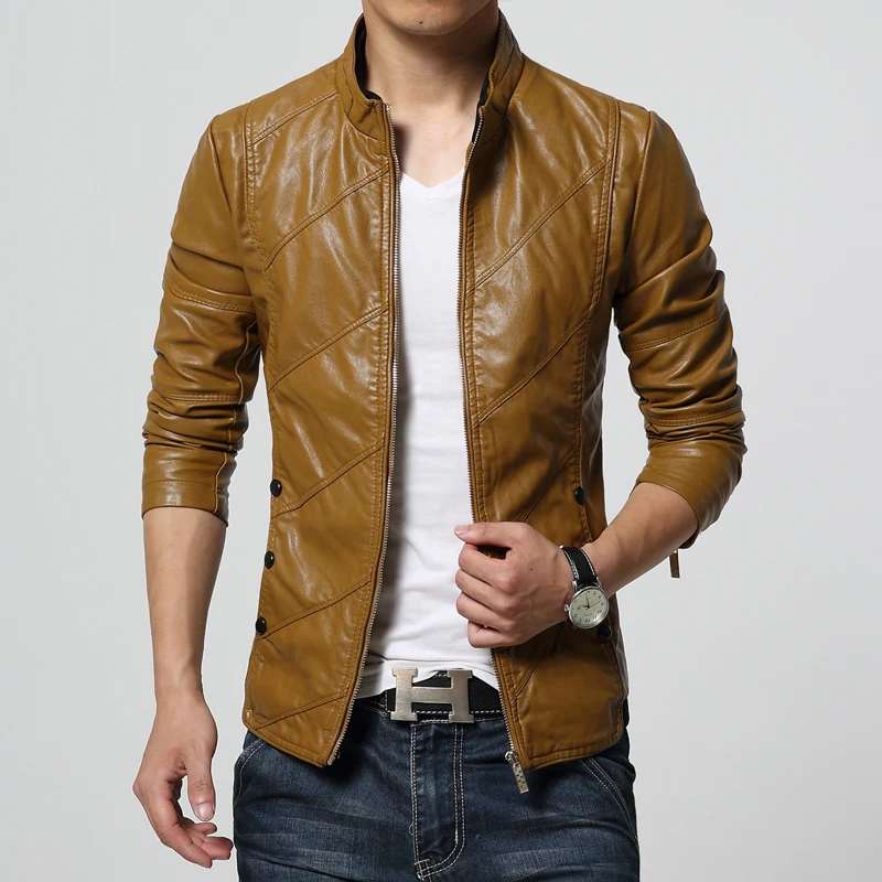 Autumn and winter new men's stand collar slim leather, Europe and America large size fashion PU leather solid color jacket
Autumn and winter new men's stand collar slim leather, Europe and America large size fashion PU leather solid color jacket