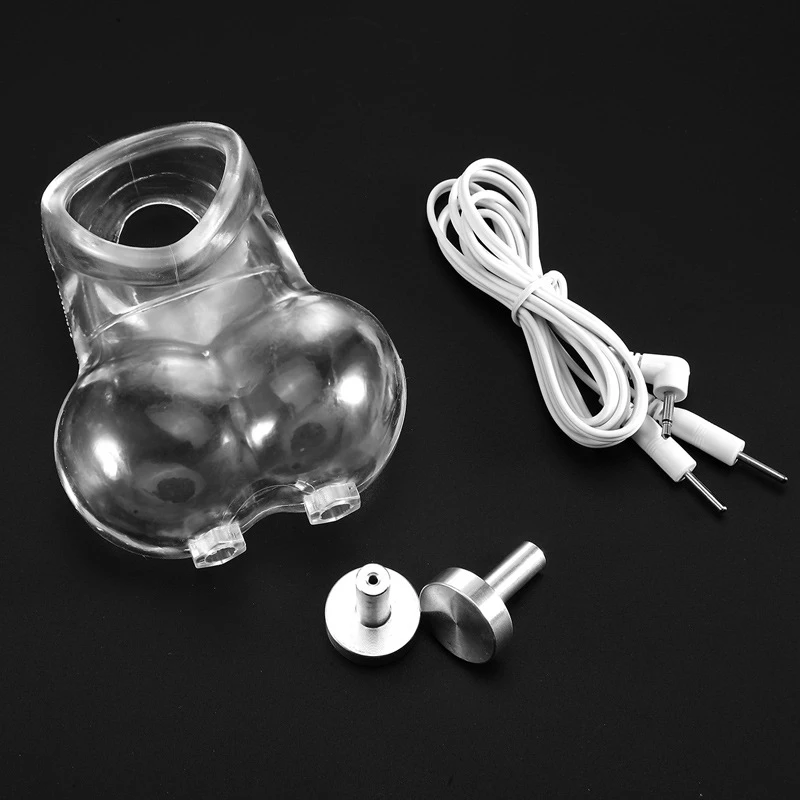 Adult Game Electric Shock Scrotum Sleeve Penis Ring,Ball Stretcher,Male Chastity Device,Cage Cock,Medical Themed Sex Toy For Men