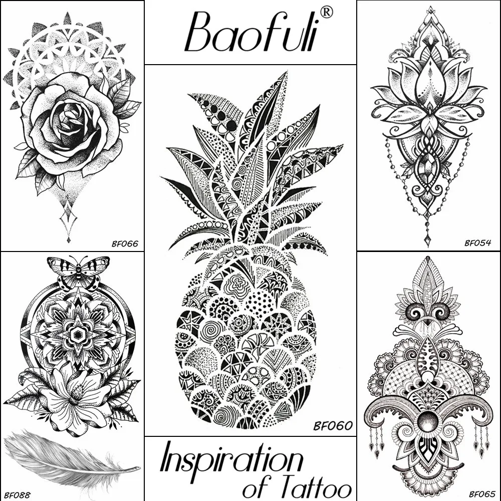 BAOFULI Women Henna Flowers Temporary Tattoo Pineapple Water Transfer Fake Tatoos Black Sexy Body Art Disposable Tattoo Stickers
BAOFULI Women Henna Flowers Temporary Tattoo Pineapple Water Transfer Fake Tatoos Black Sexy Body Art Disposable Tattoo Stickers