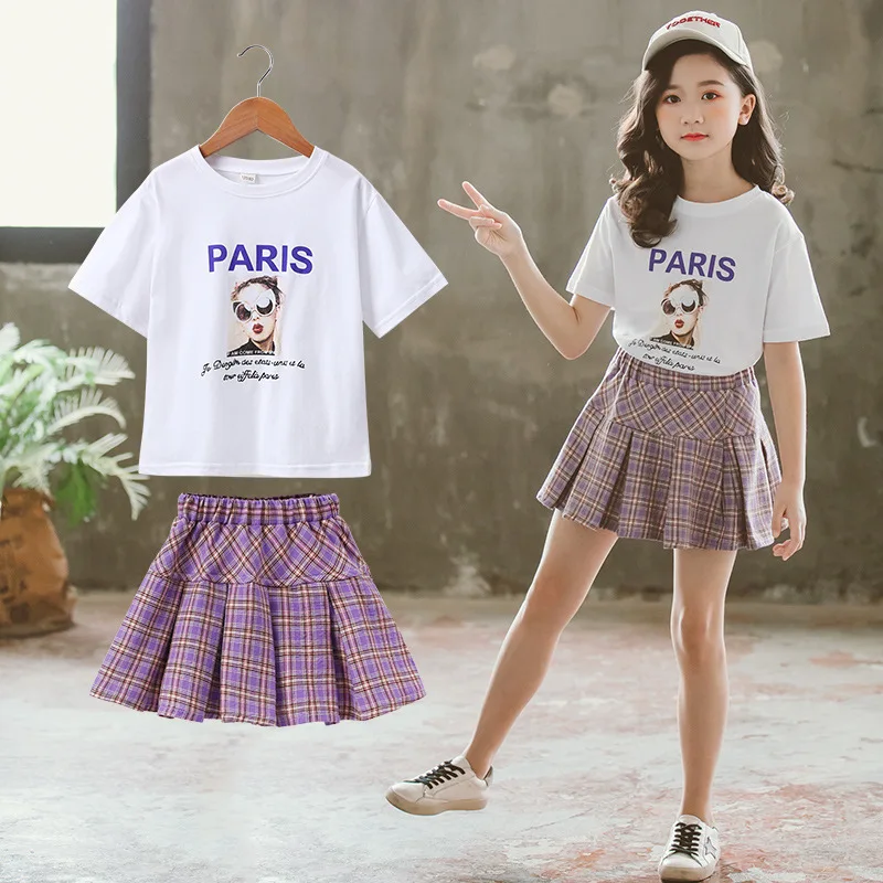 2019 Girl Summer Dress Set white Cotton T-shirt purple Pleated Skirt Two Pieces Sets for Children girl Clothes Set Drop Shipping
2019 Girl Summer Dress Set white Cotton T-shirt purple Pleated Skirt Two Pieces Sets for Children girl Clothes Set Drop Shipping