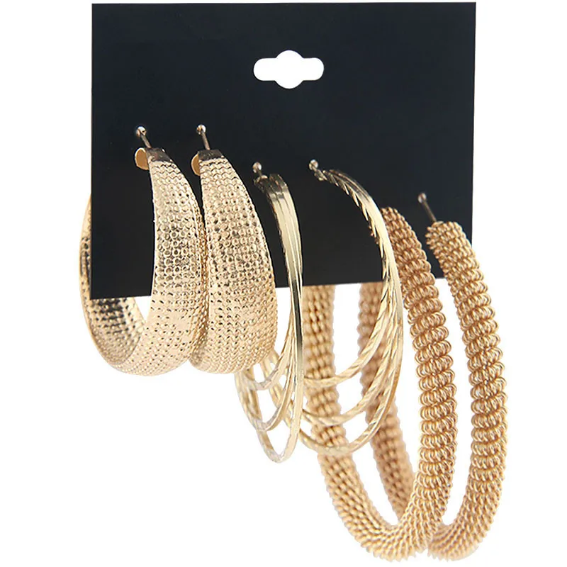 3 pair/set Female Exaggerated Big Hoop Earrings For Women Gold Color Metal Spring Earrings Fashion Jewelry Gift boucle d'oreille
3 pair/set Female Exaggerated Big Hoop Earrings For Women Gold Color Metal Spring Earrings Fashion Jewelry Gift boucle d'oreille
